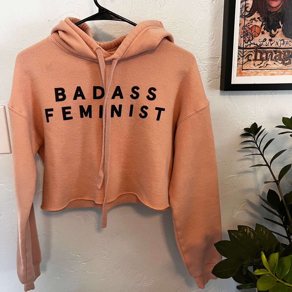 Badass Feminist Cropped Pink Hoodie